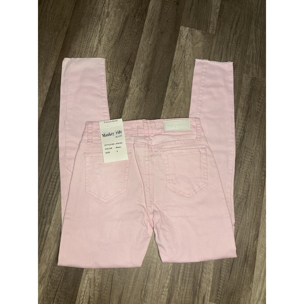 Womens Skinny Ankle Jeans 5 Pastel Pink Distressed Raw Hem Monkey Ride Spring